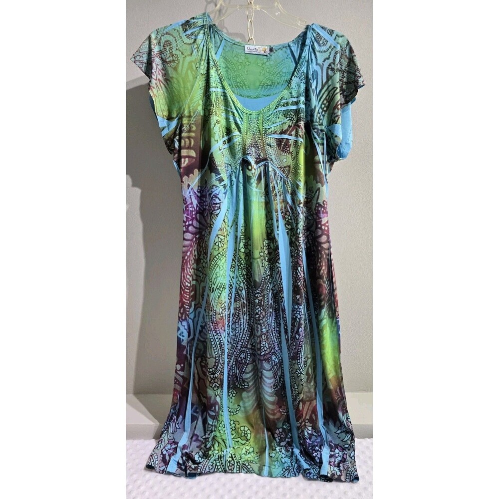Unity World Wear Y2K Dress XL Festival Sheath Beaded Sequins Butterfly Summer